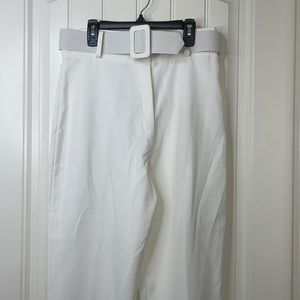 NWT! White Buckle Belt Straight Tapered Trouser Size 14